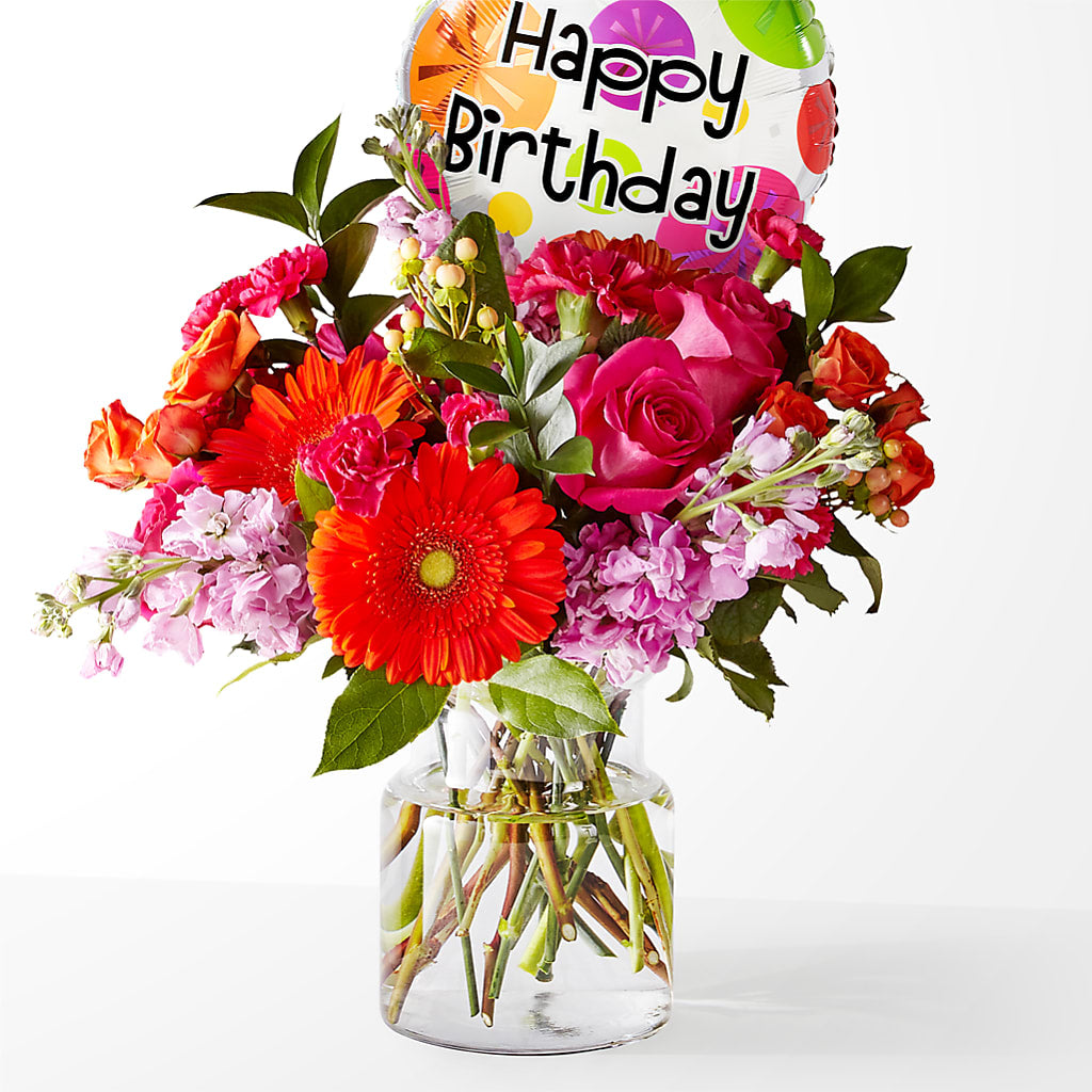 Fiesta Bouquet with Birthday Balloon – Kiss Floral Llc, Claymont DE