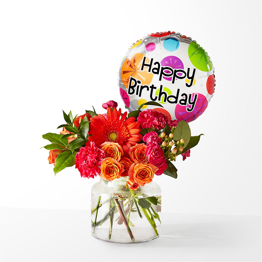 Fiesta Bouquet with Birthday Balloon – Kiss Floral Llc, Claymont DE