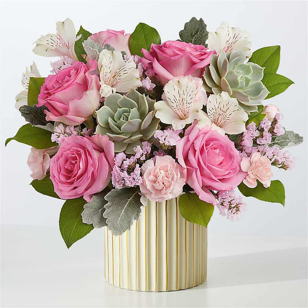 Dusty Rose Bouquet with Ivory Vase – Kiss Floral Llc, Claymont DE