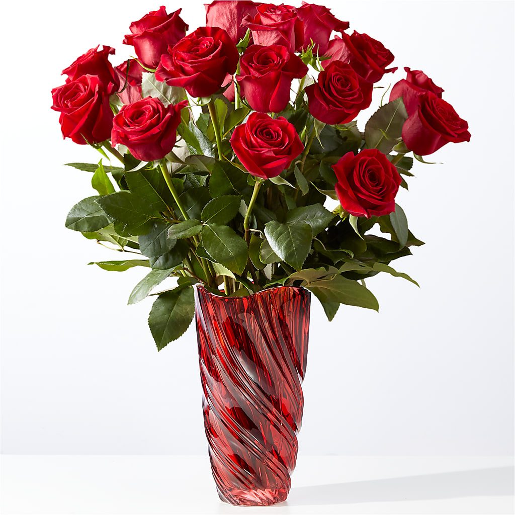 Classic Love Red Rose Bouquet with Luxe Swirl Vase – Kiss Floral Llc, Claymont DE