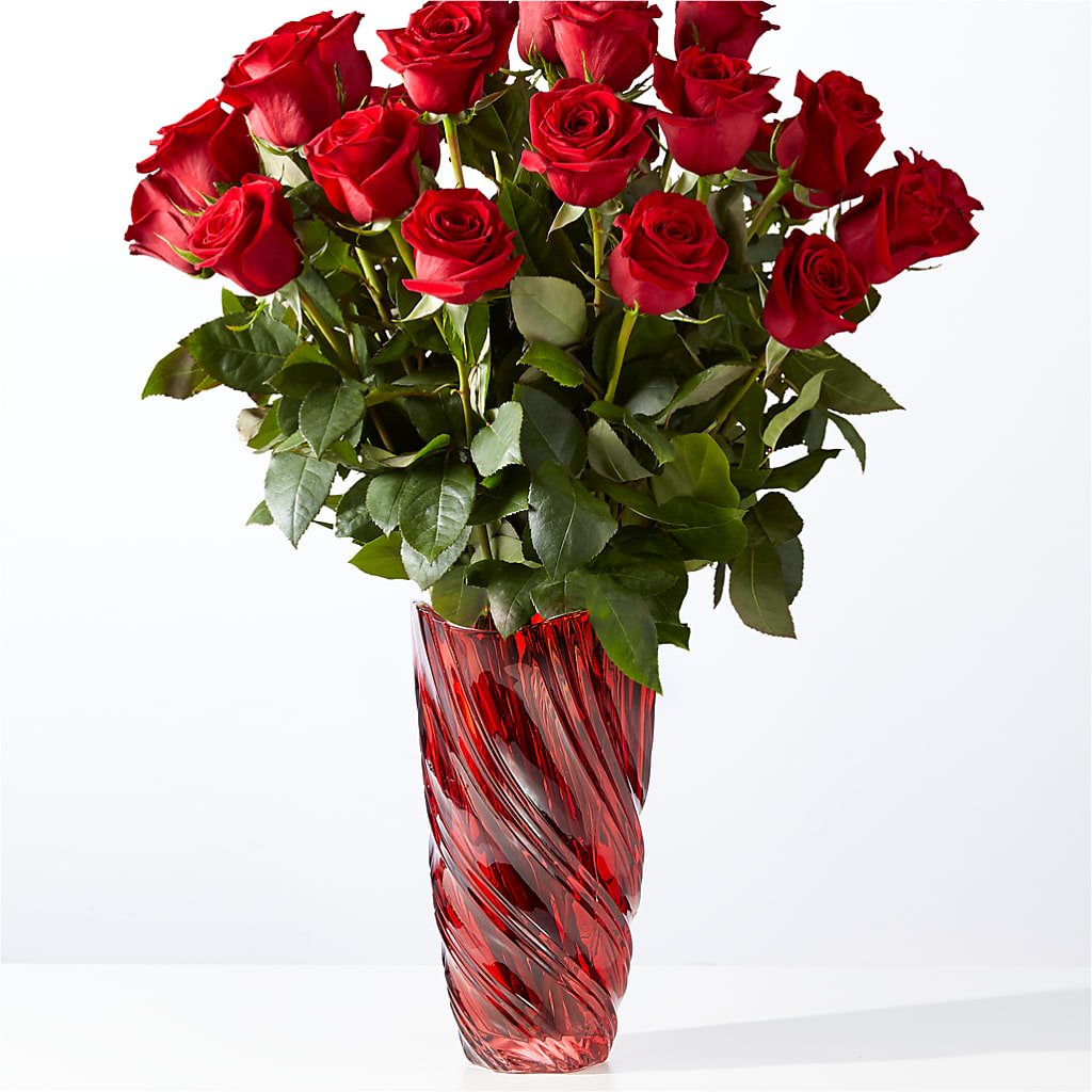 Classic Love Red Rose Bouquet with Luxe Swirl Vase – Kiss Floral Llc, Claymont DE