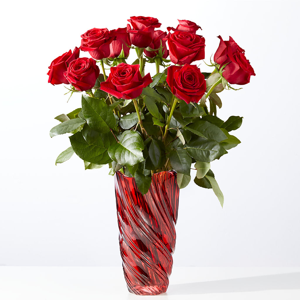 Classic Love Red Rose Bouquet with Luxe Swirl Vase – Kiss Floral Llc, Claymont DE